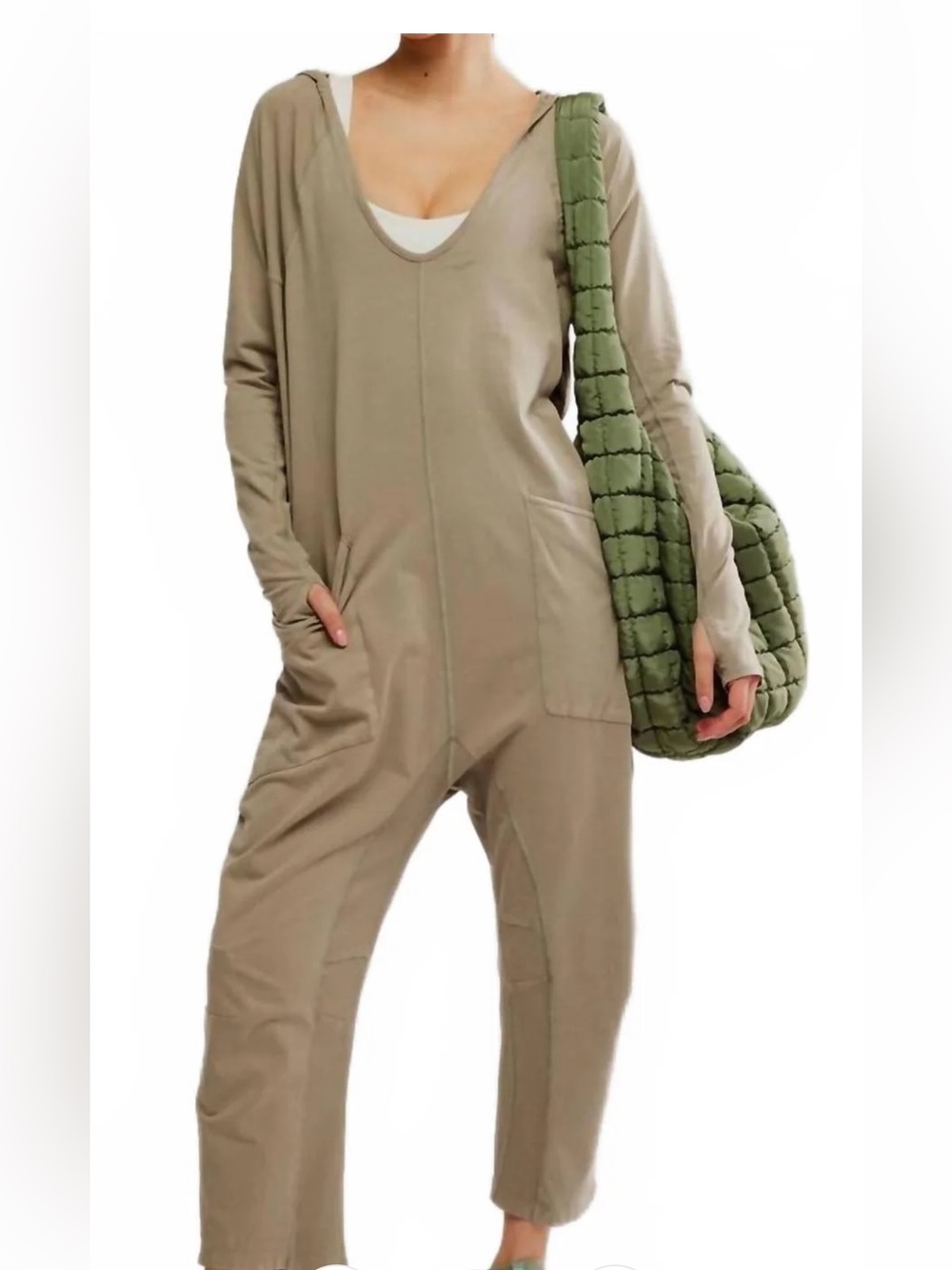 Free People Hot Shot Long Sleeve Onesie Jumpsuit Green